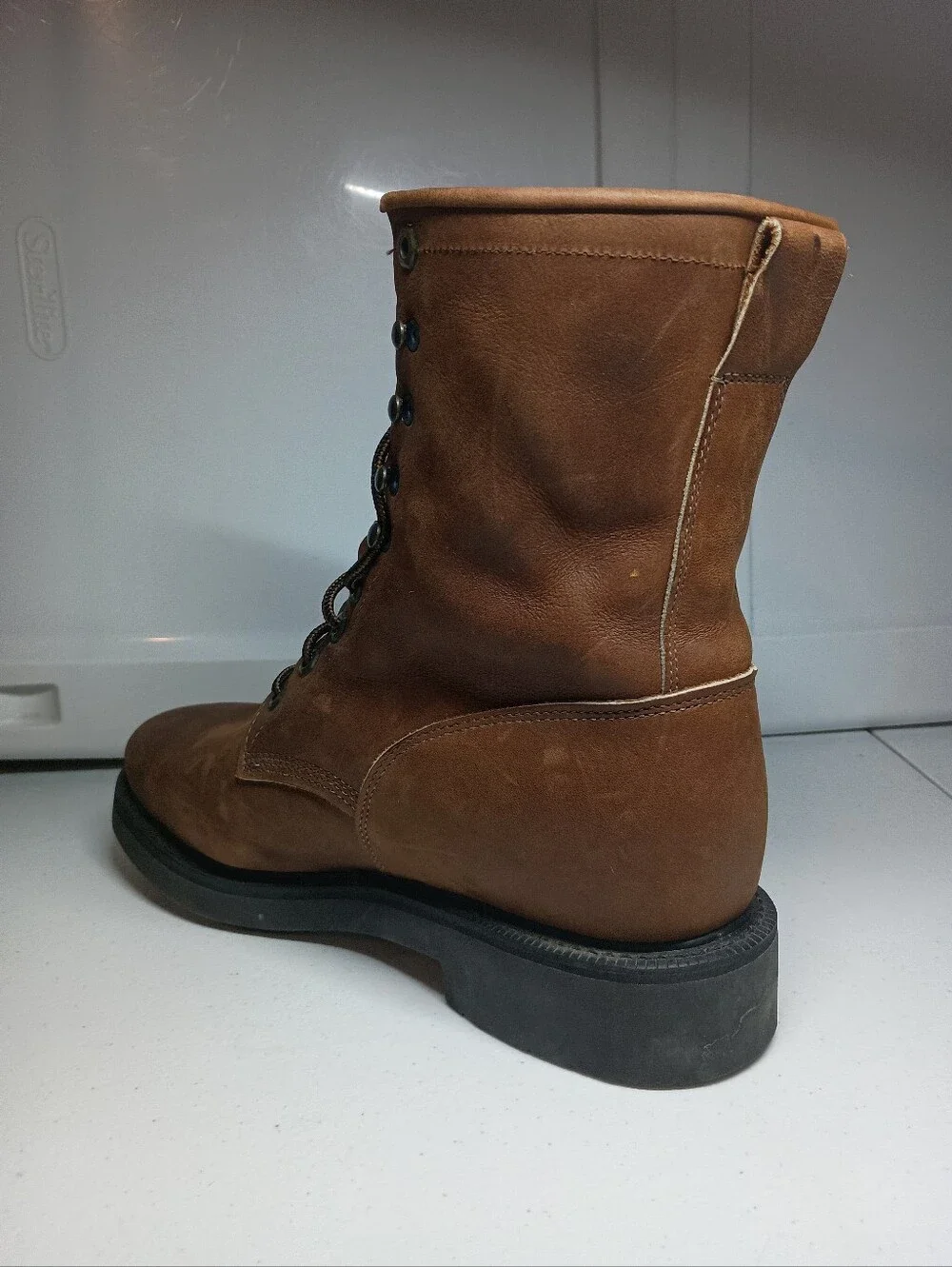 Justin Boots Original Work Boot Style 0760 Brown Men's Soft Toe Size 9 1/2 D USA